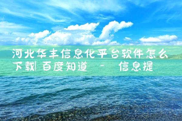 河北华丰信息化平台软件怎么下载